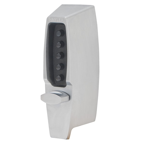 Kaba Mechanical Pushbutton Auxiliary Lock, Thumbturn; 1in Deadbolt and 2-3/4in Backset Satin Chrome